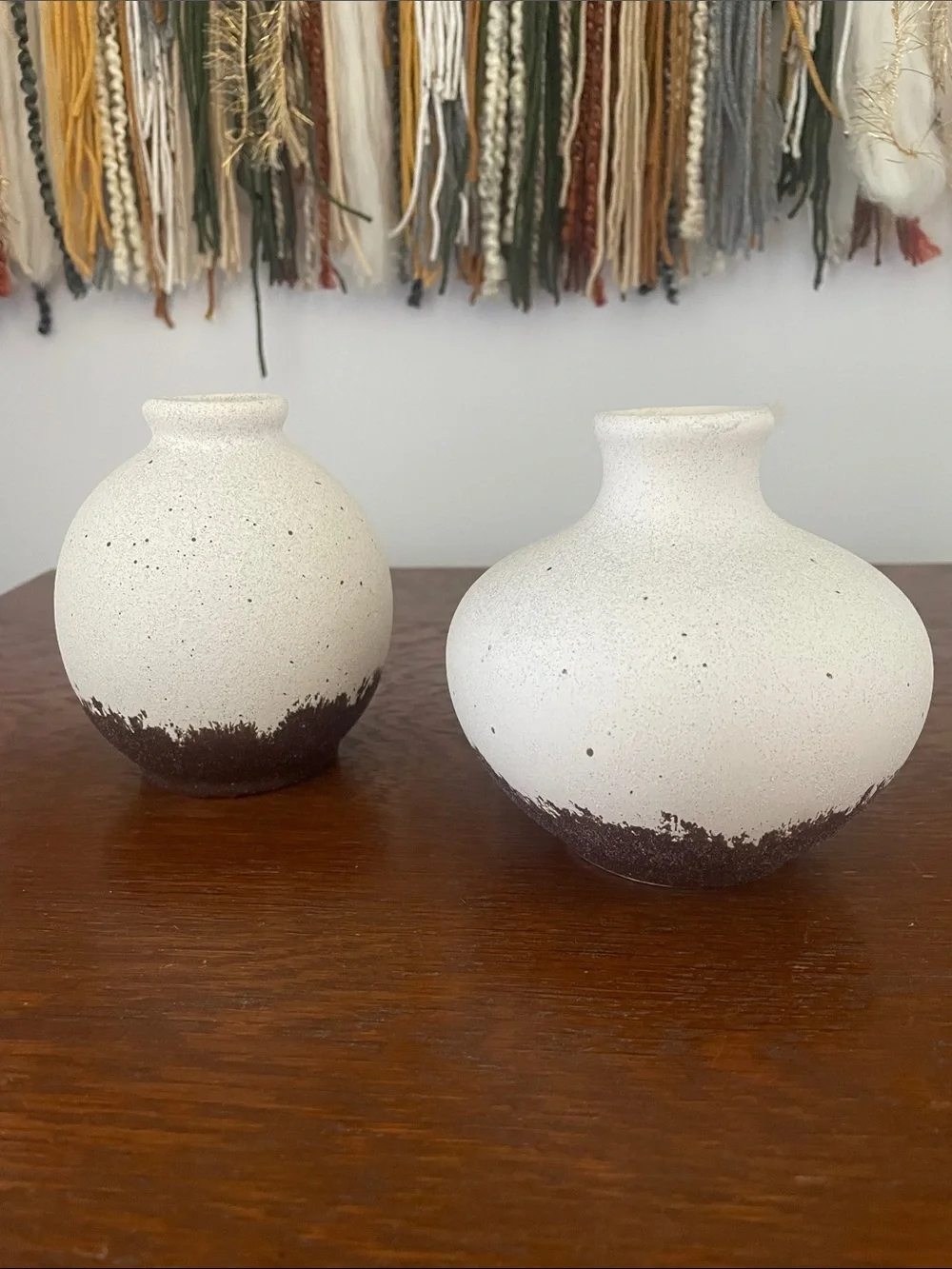Textured Ceramic Bud Vases in White and Brown - Set of 2 like new